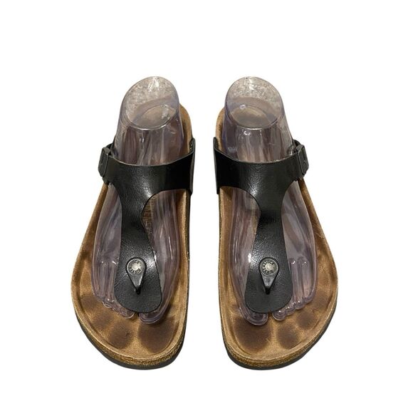 Birkenstock Gizeh Sandals L8 M6 EU 39 Heather Gray Metallic Faux Leather Thong - Picture 1 of 7